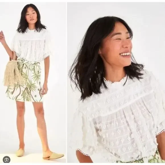 NWT FARM Rio Ivory off White Embroidered Fringe Short Sleeve Size M - Picture 4 of 9